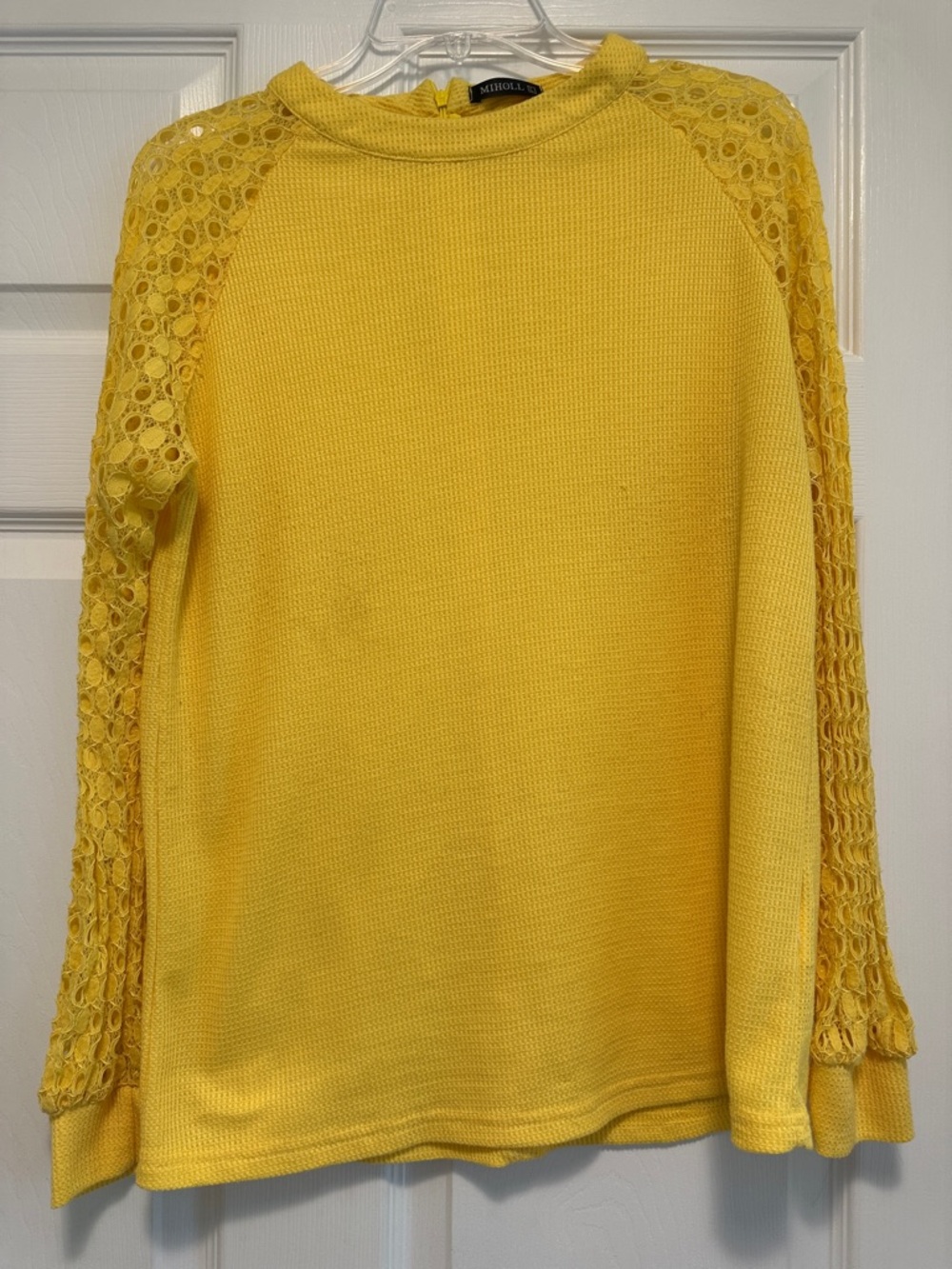 Miaoli Yellow Lace-Sleeve Waffle Women's Top - Picture 1 of 7